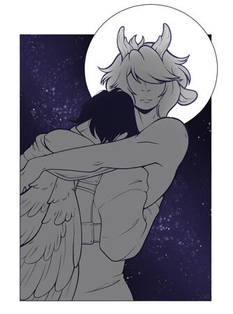half body + line art + additional character half body + line art + additional character